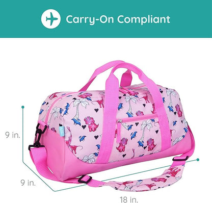 JumpOff Jo by Wildkin Overnighter Duffel Bag – Lightweight Travel Bag for Kids - Pink Dino
