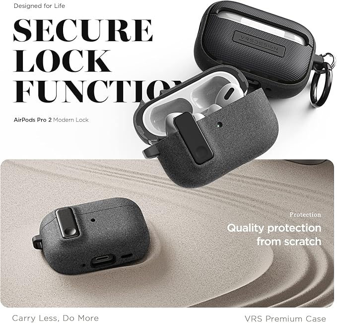 VRS Design Modern Lock Airpods Pro Case for Apple Airpods Pro 2nd Generation & 1st Generation (2023/2022/2019) (Sand Stone) [US Patent Registered]