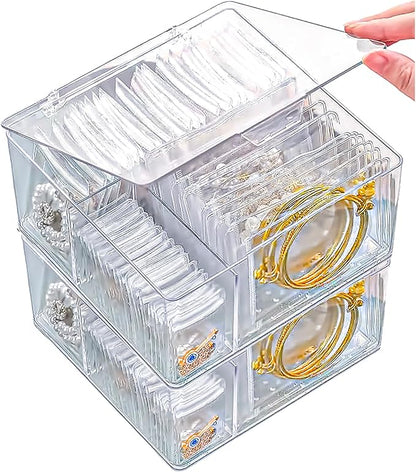 2 Pack 4 In 1 Acrylic Jewelry Organizers and Storage with 120 Portable Anti Tarnish Jewelry Bags, Clear Jewelry Box Organizer, Travel Jewelry Case for Earrings/Rings/Necklaces for Women Girls
