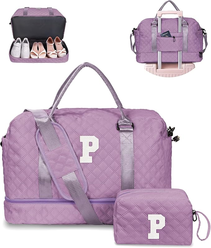 Gifts for Her-Overnight Bags for Women, Personalized Weekender Bag, Monogram Travel Bag, Letter Bag with Makeup Bag，Daughter Friend Gifts, Initial Gift for Mom Sister (Letter P)
