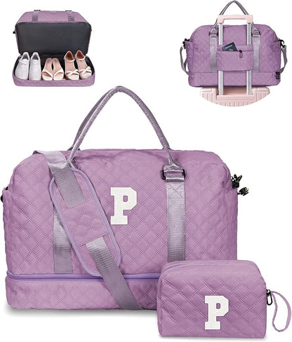 Gifts for Her-Overnight Bags for Women, Personalized Weekender Bag, Monogram Travel Bag, Letter Bag with Makeup Bag，Daughter Friend Gifts, Initial Gift for Mom Sister (Letter P)