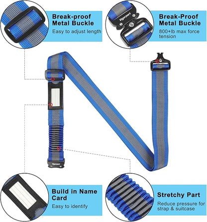 Vigorport Luggage Straps for Suitcases 2 Pack, Heavy Duty Metal Buckle Luggage Belt Strap, TSA Approved Suitcase Belt, Stretchable Travel Strap for Luggage