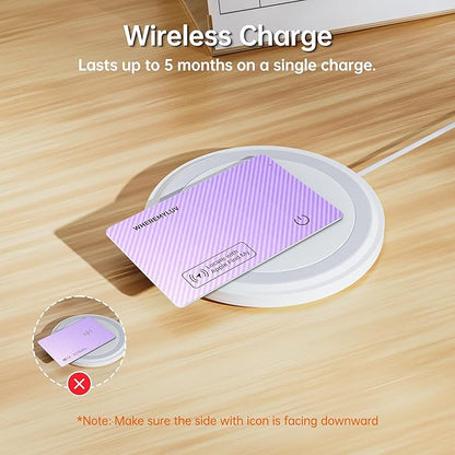 WHEREMYLUV-Item-Finder-for-Wallet, Ultra Thin Bluetooth Tracker Card Compatible with Apple Find My, Rechargeable GPS Locator, IPX8 Waterproof, Slim Smart Card for Men & Women (Purple)