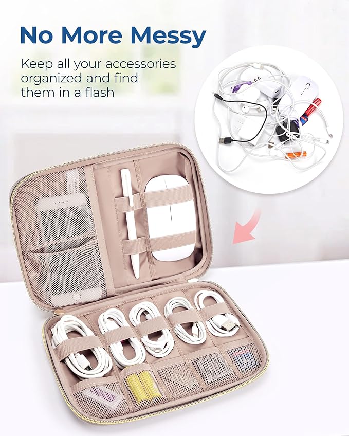 BAGSMART Electronics Organizer Travel Case, Cable SD Card Phone Accessories Organizer Bag for Women Travel Essentials, Warm Grey