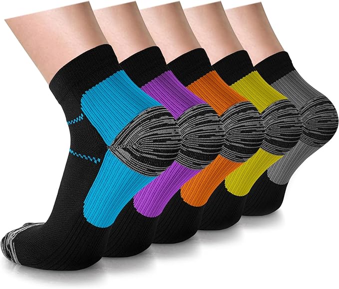 5 Pairs Copper Compression Socks for Women & Men - Ankle Plantar Fasciitis Arch Support Running Socks for Athletic