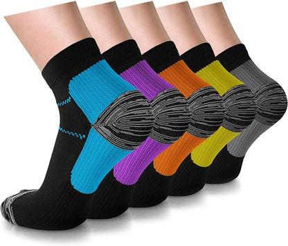 5 Pairs Copper Compression Socks for Women & Men - Ankle Plantar Fasciitis Arch Support Running Socks for Athletic