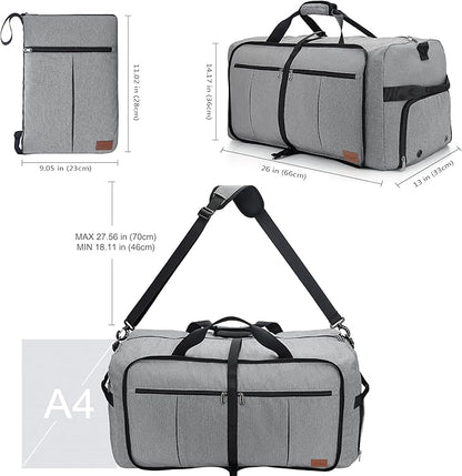 80L Travel Duffle Bag for Men, Large Foldable Duffel Bag for Travel with Shoe Compartment Overnight Weekender Bag Gym Bag for Men Women Waterproof & Tear Resistant (Gray, 80L)