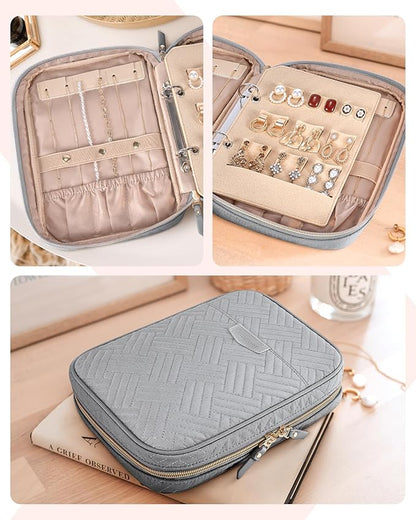 BAGSMART Jewelry Travel Organizer Case for Home Jewelry Organizer Storage Ring Binder Clear Bags Zipper Rolls Pouch for Necklaces, Earrings, Rings, Bracelets, Grey