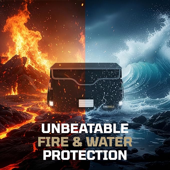 FIRESHIELD PRO 5200°F Fireproof Document Box with Lock – Portable Water Resistant File Organizer for Hanging/Legal Folders – Safe Storage for Home, Office or Travel – Black, Size: 16.1" x 12.9" x 11"