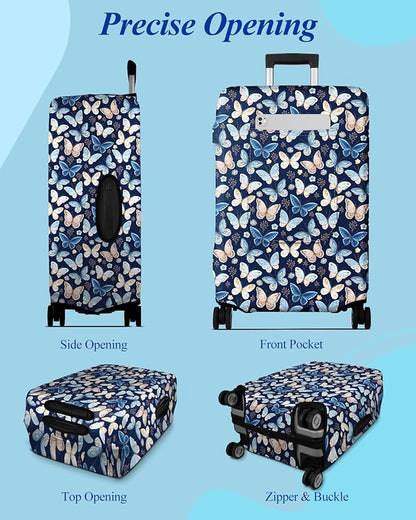 Slohif Luggage Cover for Suitcase Tsa Approved Protector - Luggage Sleeve Large Suit Case Cover Travel Stretch Baggage Case Protective Washable Fit 24-27 Inch Blue Butterfly M