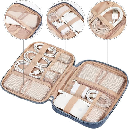 NISHEL Travel Cord Organizer Case, Tech Electronic Bag, Essentials for Charger, Cable, Phone, Hard Drive, USB, SD Card, Aegean-Blue