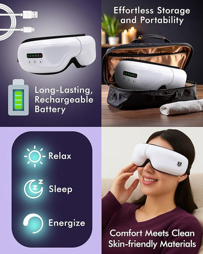 Eye Massager with Heat, Heated Eye Mask, Migraine Relief Device, Warm Compress & Vibration, Improved Sleep, 5 Massage Modes, Folding Design, Christmas/Bday Gift for Friend/Mom/Dad