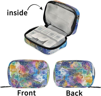 Pill Organizer Box Case Weekly Travel Pill Container Cute Pill Holder 7Day Vitamin Organizer Pill Dispenser Sorter Planner Storage Small Compact Colorful Watercolor Sea Turtles31