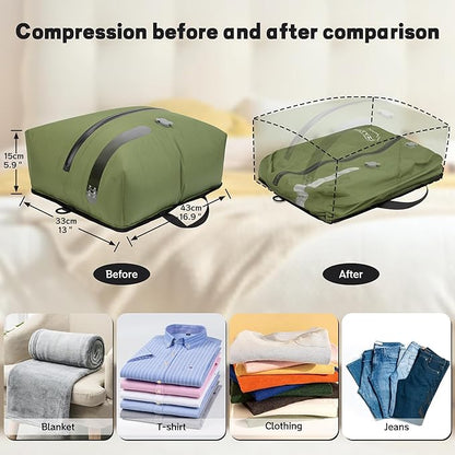 ONTYZZ Travel Vacuum Compression Bags Space Saver Vacuum Bags Reusable Compression Bag with IP67 Waterproof Zipper for Travel Suitcases and Backpack,One Pack Green（NO PUMP!）