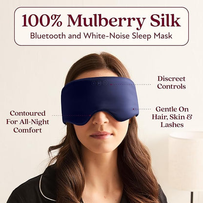 SilkSound 100% Mulberry Silk Bluetooth Sleep Mask, Skin-Friendly Sleeping Eyemask with Bluetooth Headphones, Sleep Gifts for Women, Silk Eye Mask Headband Headphones for Sleeping Side Speakers