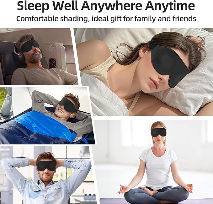 3 Pack 3D Contoured Sleep Eye Mask - with 3 Pack Ear Plugs – Soft Breathable Blackout Sleeping EyeMask for Men Women Adults – Lightweight Zero Pressure Eye Cover for Travel Naps Night Shift Meditation