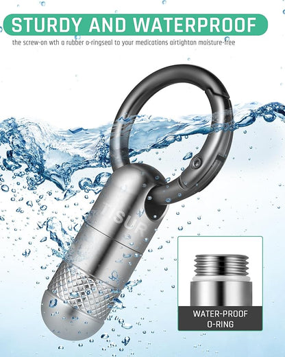 TISUR Small Keychain Pill Holder, Titanium Pill Case Waterproof Pill Fob for Travel Purse Pocket, Portable Pill Container Box Pill Organizer Tube (Upgrade Tiny)