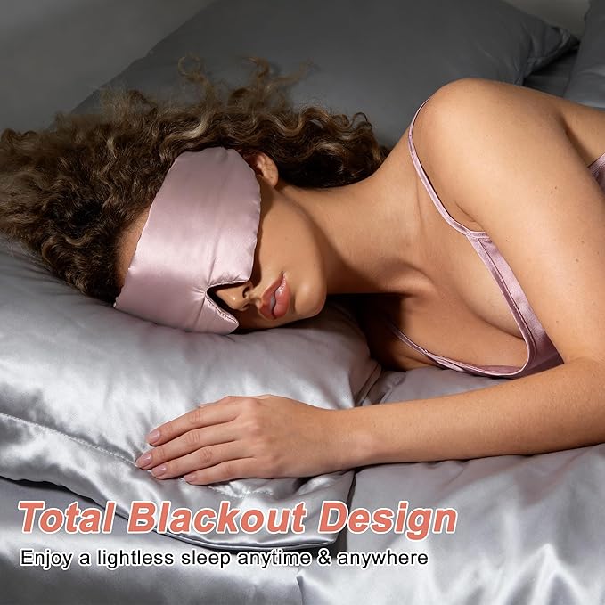 VOCOSTE 22 Momme Pure Silk Sleep Mask with Travel Pouch, 3D Contour Adjustable Blindfold for Side Sleepers, Eyelash Protecting for Natural Lashes & Extensions, Light Pink