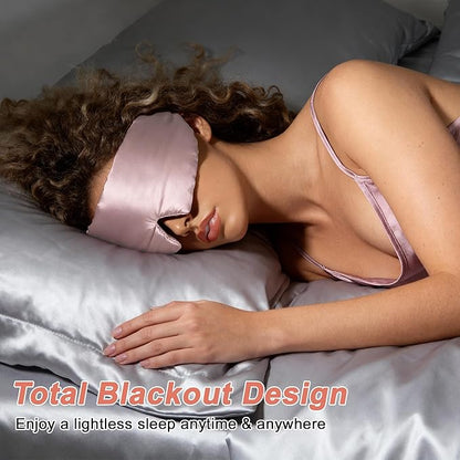 VOCOSTE 22 Momme Pure Silk Sleep Mask with Travel Pouch, 3D Contour Adjustable Blindfold for Side Sleepers, Eyelash Protecting for Natural Lashes & Extensions, Light Pink