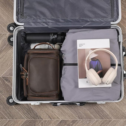 Polare Full Grain Leather Toiletry Case Bag Travel Dopp Kit Organizer Hanging Makeup Cosmetic Shaving Kit Wash Case for Men