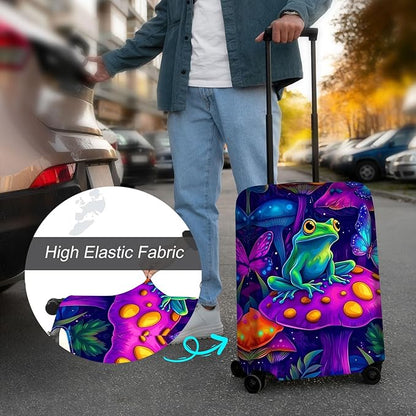 Luggage Cover Protector for 30-32 Inch Suitcases, TSA Approved Elastic Travel Suitcase Covers, Anti-Scratch Washable Luggage Sleeve for Carry On & Checked Bags, Frog on Mushroom