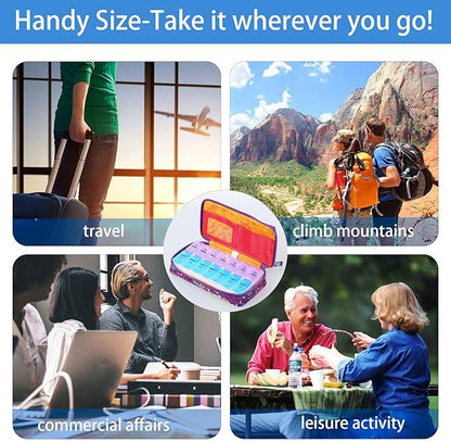 Weekly Pill Organizer 2 Times a Day, Zumd Pill Box 7 Day with Cute Quilted Fabric Zipper Case, Travel Pill Case Am Pm for Vitamin Medicine Organizer