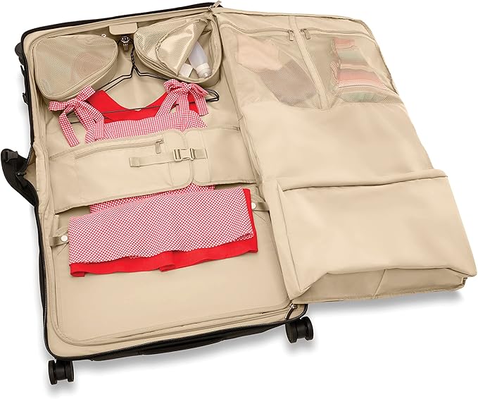 Briggs & Riley 21" Carry-On Wheeled Garment Spinner - Carry On Luggage for Travel, Suitcases with Wheels, Softside Rolling Bag for Men & Women, Built in Hook for Clothes - Baseline Collection, Black