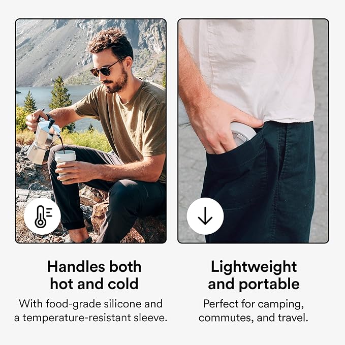 STOJO Collapsible Travel Cup - Reusable To-Go Pocket Size Silicone Bottle for Hot and Cold Drinks - Perfect for Camping - Microwave & Dishwasher Safe (Carbon, 12 Ounce (Pack of 1) - No Straw)