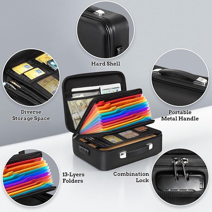 BlackSmith Fireproof Document Box, 4200°F Heat Resistant & Waterproof Hard Case 13 Layers File Organizer with Lock, Portable Safe for Important Documents, Certificates, Travel Use-Black