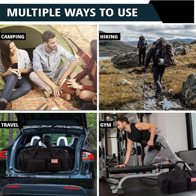 Tactical Gym Bag for Men，70L Large 3 in 1 Sports Duffle Bag with Shoes Compartment for Travel,Water Resistant Travel Backpack Weekender Overnight Bag with Wet Pocket for Women