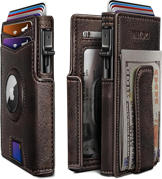 Airtag Wallet for Men,with Money Clip 10 Cards Metal Case Smart Slim Pop Up Credit Card Holder Flip with Magnetic Closure RFID Blocking wallet with Gift Box
