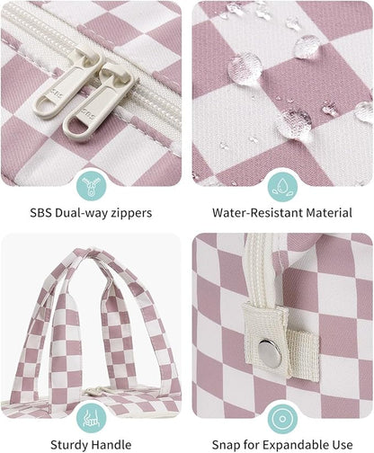 Narwey Travel Toiletry Bag, Wide-open Large Toiletry Bags for Traveling Women, Checkered Travel Bag for Toiletries Cosmetic Makeup Bag Organizer, Skincare Make Up Bag (Dusty Pink Checkerboard)