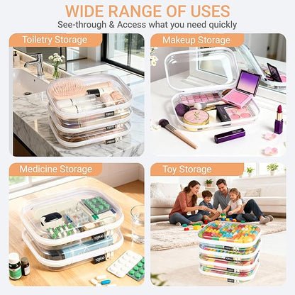 4 Pack Clear Hard Shell Zipper Case, See-Through Hard Plastic Organizer Pouches with Zipper for Travel, Toiletries, Makeup, Toy, Electronics & Pencils - Crush-Resistant Storage