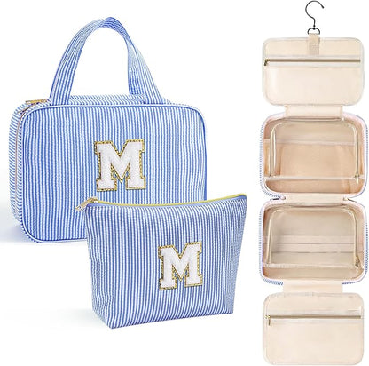 YOOLIFE 13 14 15 16 17 18 19 Year Old Girls Birthday Gifts - Hanging Toiletry Bag, Personalized Gifts for Women Teen Girls Daughter Sister Friends - Letter M, Blue