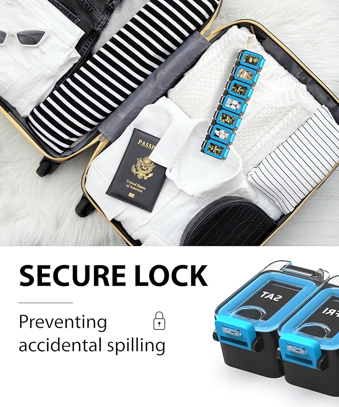 Weekly Pill Organizer 1 time a Day – Pill Box 7 Day with Enhanced Waterproof Seal, Large compartments Hold Big Vitamins & Supplements, Upgraded Locking lids, for Home & Travel use, Durable Hard case