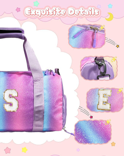 Cool Stuff for Teen-Girl Gym Bag with Shoe Compartment, Kid Personalized Weekender Ballet Bags, Initial Travel Tote with Makeup Pouch, Gift for 7 8 9 10 11 12 Year Old Girls (Letter S)