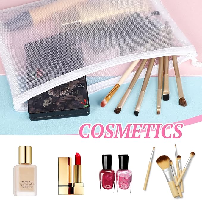 12 Pieces Zipper Nylon Mesh Pouch, Mesh Cosmetic Bags Makeup Bags Pencil Case, Multipurpose Travel Bags for Cosmetic School Office Supplies and Travel Accessories (Black, A5)