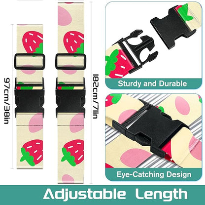 Slohif Luggage Straps for Suitcases Travel Belt Accessories Luggage Connector Identifiers Over Handle with Buckle Unique Nylon Adjustable Strap for Sleeping Bag Car Seat Strawberry(2 Pack)