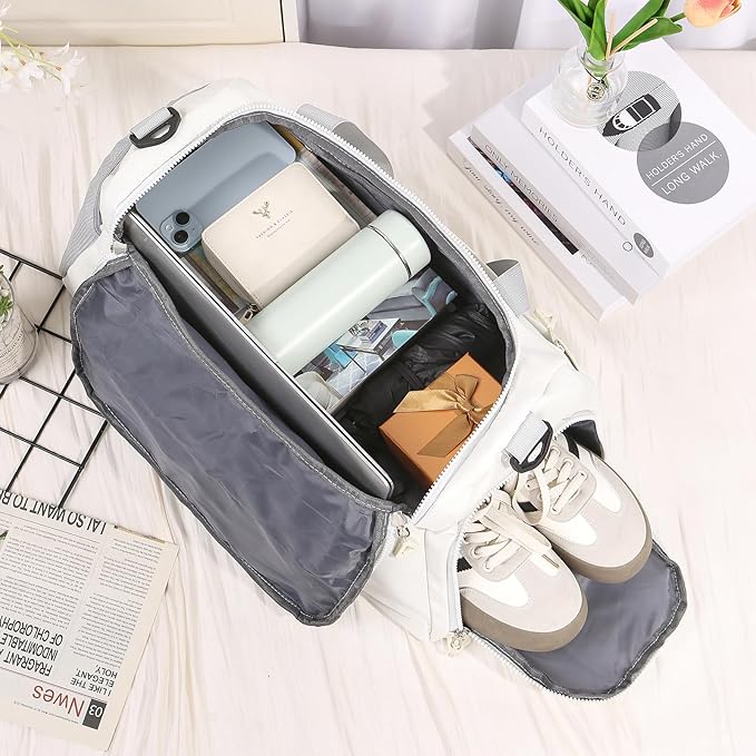 Personalized Duffel Bag Custom Sport Gym Travel Bags Embroidered Name Text Customized Dry Wet Separated Weekend Waterproof Bag for Women Men (A-White)