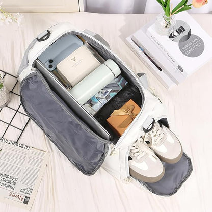 Personalized Duffel Bag Custom Sport Gym Travel Bags Embroidered Name Text Customized Dry Wet Separated Weekend Waterproof Bag for Women Men (A-White)