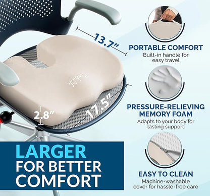 ComfiLife Premium Gel & Memory Foam Seat Cushion – Doctor Recommended Office Chair Cushion, Car Seat Cushion – Chair Cushions for Back & Sciatica Pain Relief – Seat Cushions for Office & Desk (Beige)