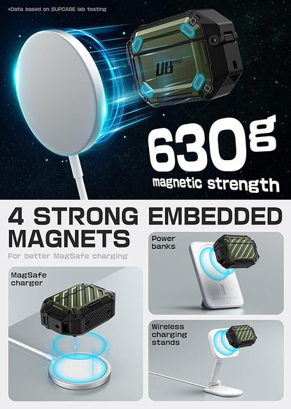 SUPCASE for AirPods Pro 3 Case with Lock & Carabiner, [IP68 Waterproof] [Military-Grade Protection] [Supports Wireless Charging] Anti-Scratch Hard Shell Cover for AirPods Pro 3rd Gen, Guldan