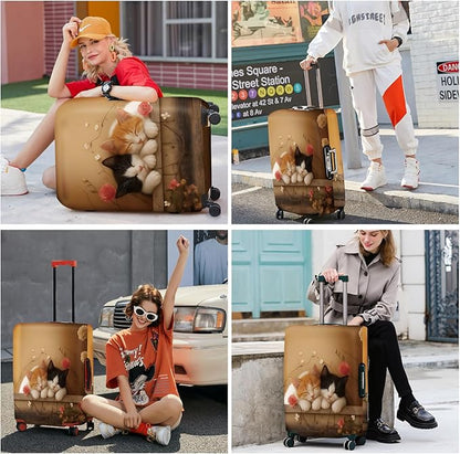 ANNA QUEEN Sleeping Cats Luggage Cover, Adorable Kitten Design with Floral Elements, Stretchable, Washable Travel Sleeve for 24-26 Inch Suitcases