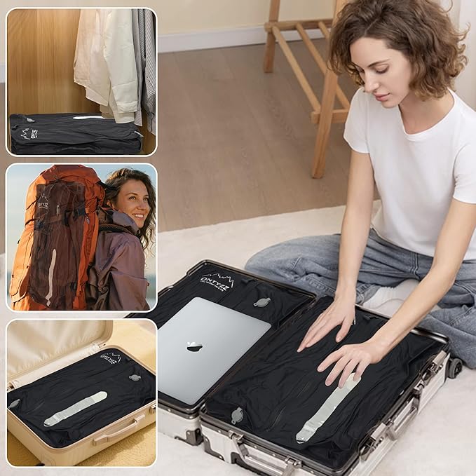 ONTYZZ TPU Vacuum Bag for Travel Reusable Compression Bag with IPX8 Waterproof Zipper Durable Space Saver Bag,Large Two Pack Black（NO PUMP!）
