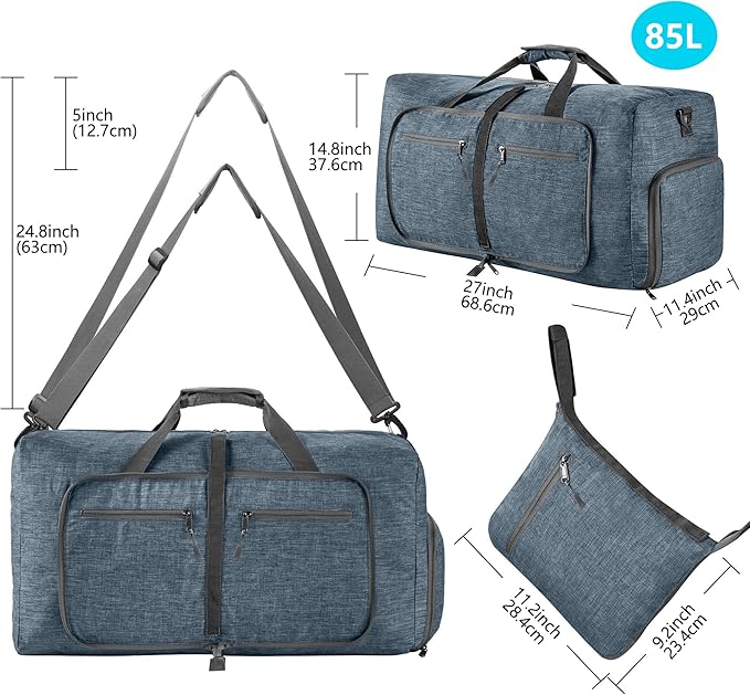 Vomgomfom 65L/85L/115L Foldable Travel Duffle Bag, Lightweight Checked Luggage with Shoe Compartment, Water-Resistant Weekender Overnight Bag for Men & Women