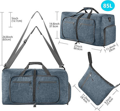 Vomgomfom 65L/85L/115L Foldable Travel Duffle Bag, Lightweight Checked Luggage with Shoe Compartment, Water-Resistant Weekender Overnight Bag for Men & Women