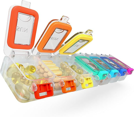 Weekly Pill Organizer 1 time a Day – Pill Box 7 Day with Enhanced Waterproof Seal, Large compartments Hold Big Vitamins & Supplements, Upgraded Locking lids, for Home & Travel use, Durable Hard case