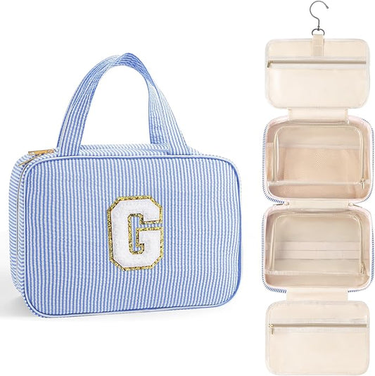 TOPEAST 2025 Graduation Gifts for Her - Hanging Toiletry Bag for Women, Travel Toiletry Bag Makeup Bag, Personalized Travel Essentials for Women - Letter G, Blue