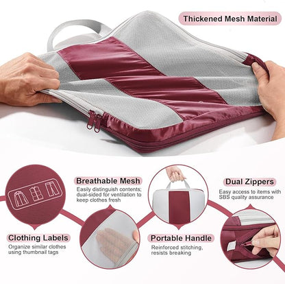 10 Set Compression Packing Cubes for Travel Essentials,Compressible Expandable Packing Cubes for Suitcase,OlarHike Luggage Organizer Bags for Travel,Handy Helper for Organizing Clothes(Wine Red)