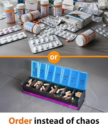 Extra Large Pill Organizer- XXL Pill Box 7 Day - Weekly Pill Organizer with AM PM Large Compartments Big Pill Case for Supplements Jumbo Pill Holder for Vitamins Huge Medicine Organizer 2 Times a Day